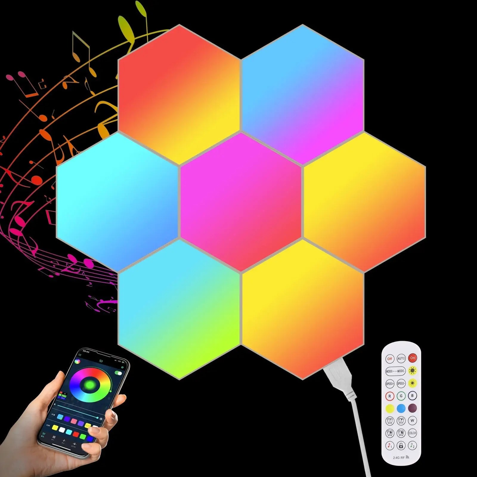 Hexagonal Smart RGB Sound-activated Breathing Light - Lumora